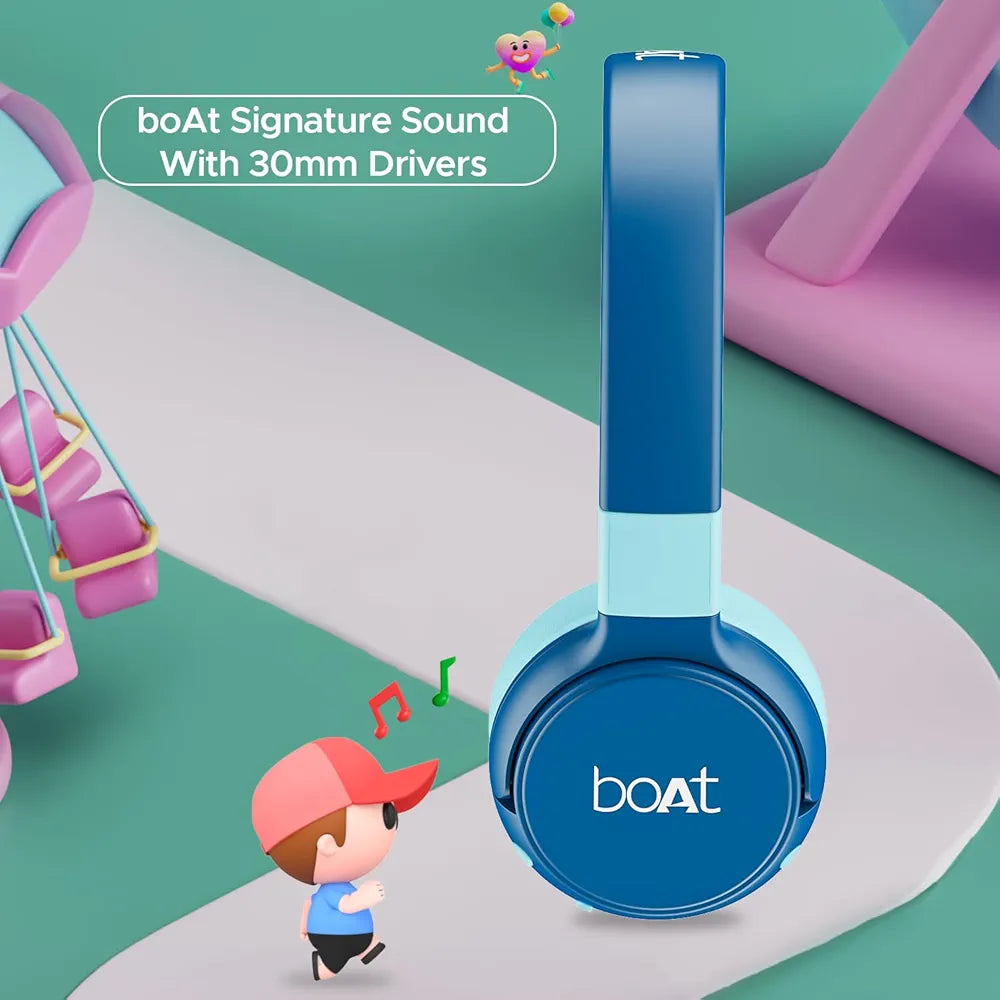 boAt Rockid Rush Wireless Headphones for Kids with Up to 10 hrs Playtime, 30mm Tuned Drivers, Bluetooth v5.3, Instant Voice Assistant, Lightweight Design & USB Type-C Interface