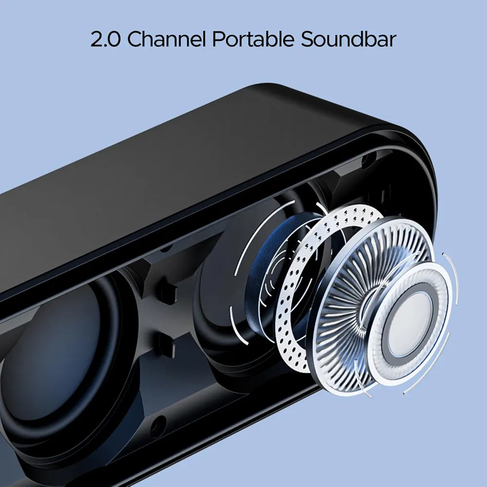 boAt Aavante Bar 490 10W Signature Sound, Dual Full-Range Drivers,7 HRS Battery, Built-in Mic,2.0 CH, Free Music Streaming on JioSaavn, Bluetooth Sound Bar, Soundbar Speaker 