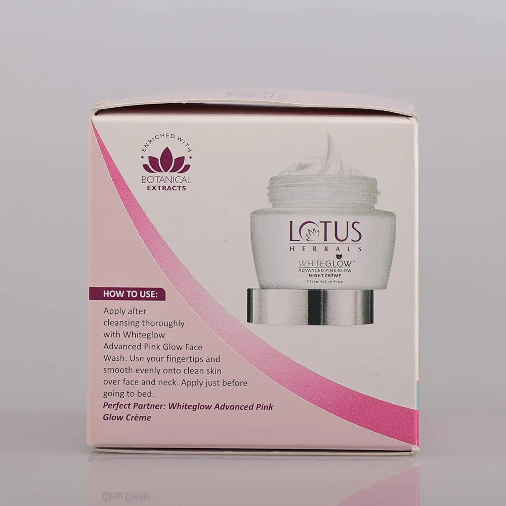 Lotus Herbals Whiteglow Advanced Pink Glow Night Cream | Intense Hydration | Preservative Free | For All Skin Types | 50g