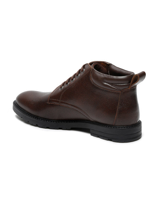 LOUIS STITCH Men Brunette Brown Egyptian Milled Leather Mid-Top Biker Boots