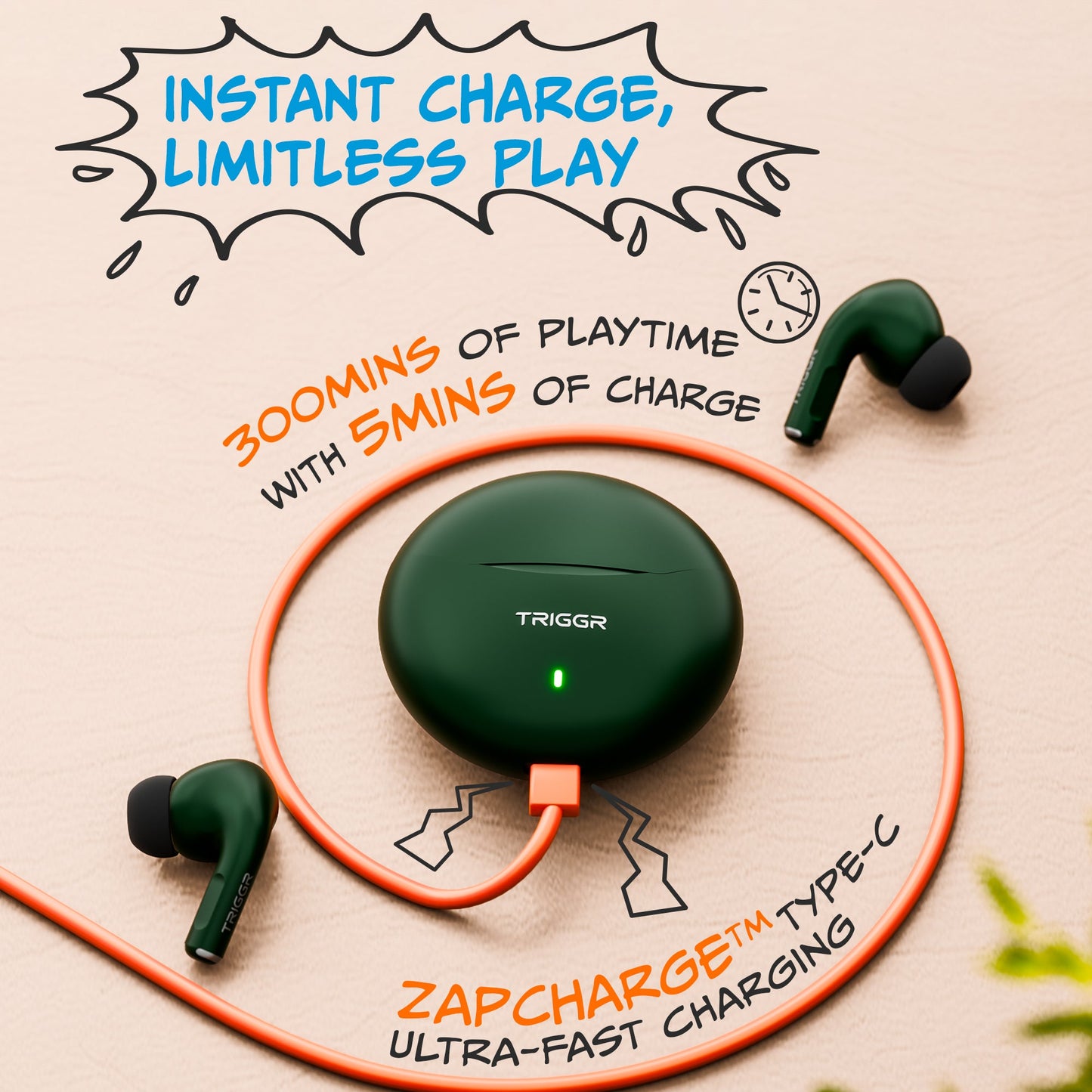 TRIGGR Rizz with 40H Playback, Spherical Design, 13mm Drivers, Rich Bass, Fast Charging, Bluetooth v5.3