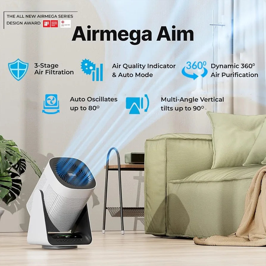 Coway Airmega AIM  Air Purifier For Home, Cleans Upto 355 Sq.Ft, Longest Filter Life 8500Hrs , Kills Virus & PM 0.01 With 99.999% Efficiency, 7Yrs Motor Warranty, White