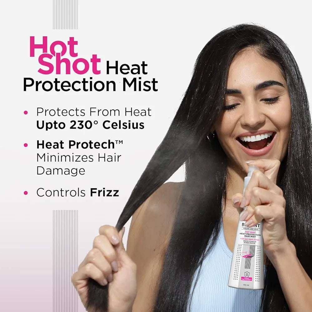 Bblunt Hot Shot Heat Protection Hair Mist | Designed for Indian Hair | Prevents Damage | Upto 230° Celsius Protection | Hair Spray for Men & Women | 150 ml