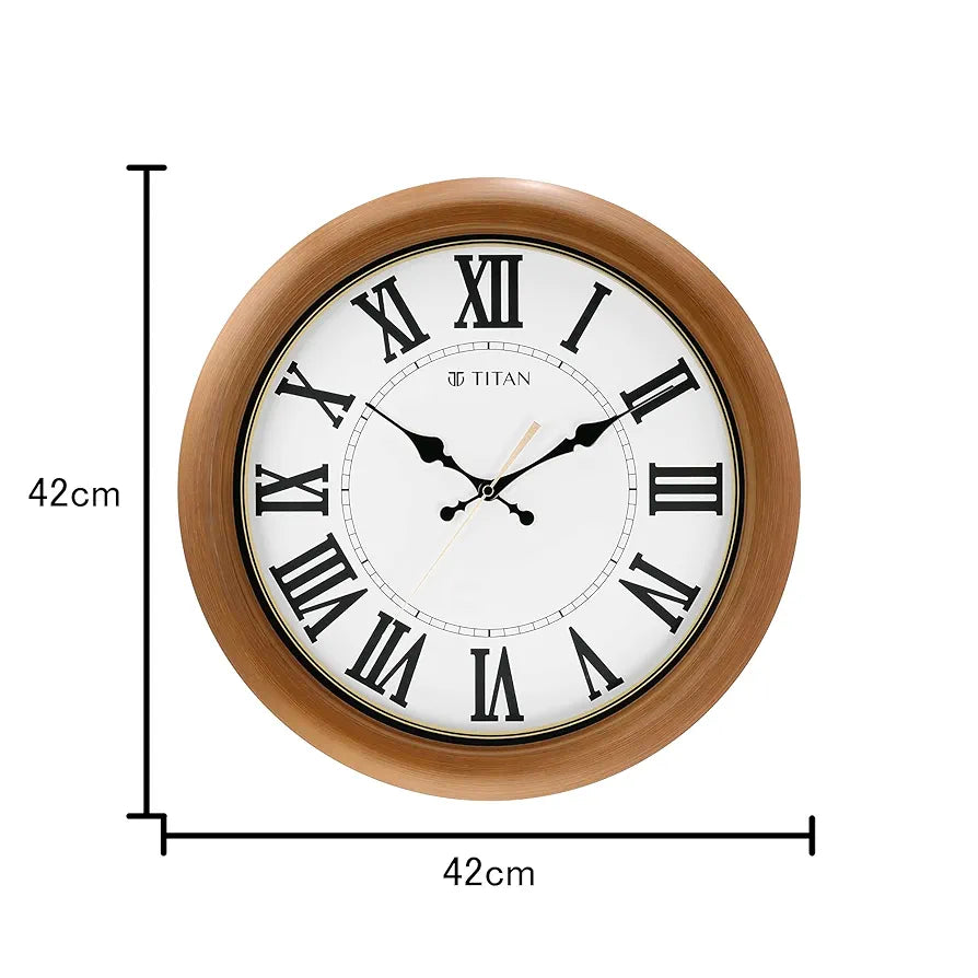 Titan Contemporary Brown Analog Wall Clock with Silent Sweep Technology - 42 Cm X 42 Cm ,Plastic