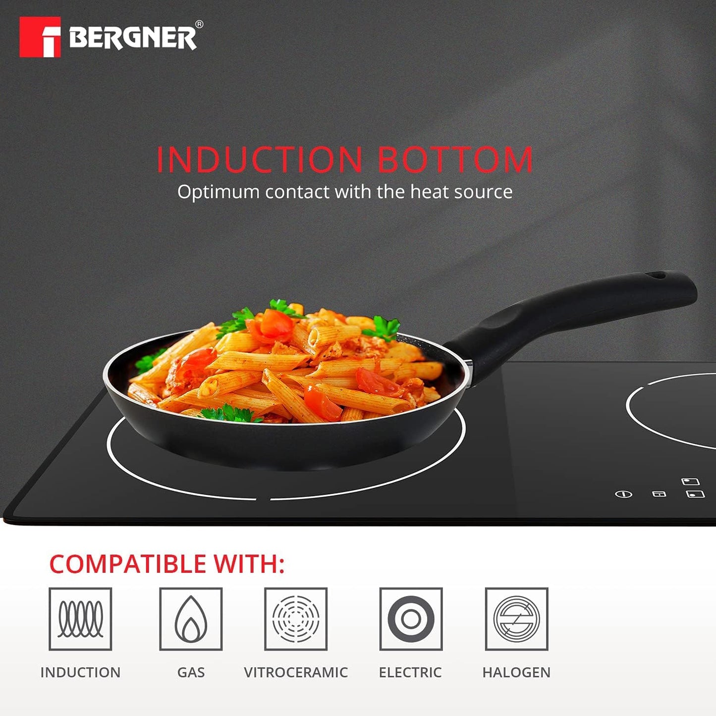 Bergner Essential Plus 5 Layer Marble Non Stick Frypan, 24 cm, Induction Base, Food Safe , Thickness 2.8mm, 1 Year Warranty, Black