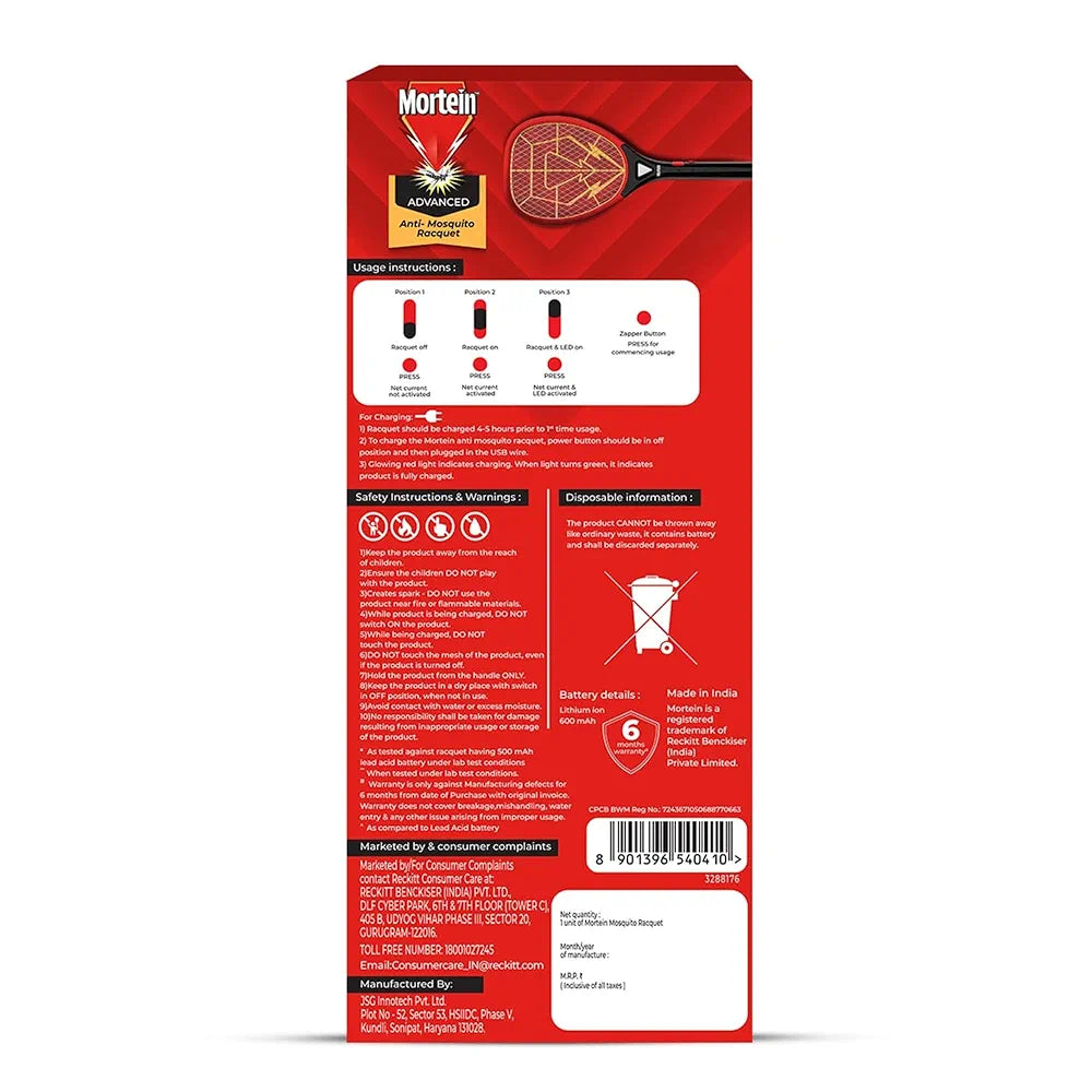 Mortein Advanced Anti-Mosquito Racquet | Mosquito Bat | Electric Fly Swatter | Mosquito Killer Racket | Bat to Hit Mosquito