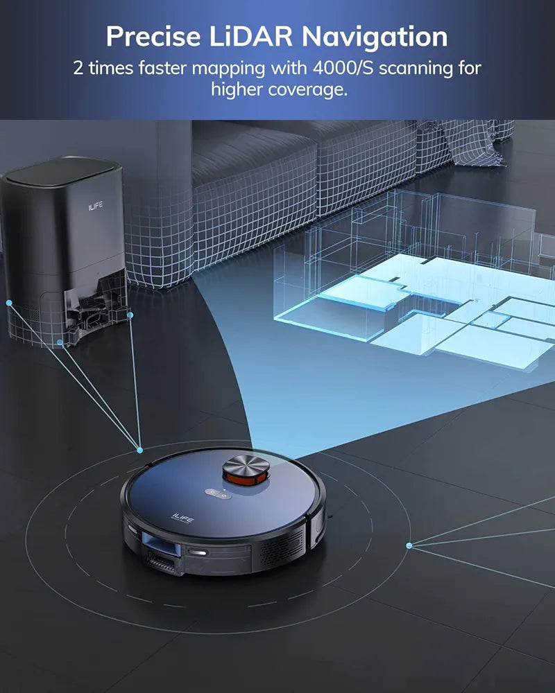 ILIFE Robot Vacuum Self Emptying - 3000pa T10s Robot Vacuum and Mop with Lidar Navigation Smart Mopping - 2.5L Dust Bag Vacuum Cleaner Robot Work with Alexa - Ideal for Pet Hair Carpet Hard Floor