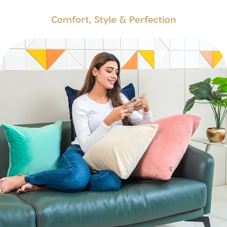 MY ARMOR Microfibre Cushion for Sofa | Soft & Fluffy Square Sofa Cushions | Decorative Sofa Pillows for Bed, Chair, Car & Living Room | Velvet Cover | Grey | Pack of 1 | 24 x 24 Inch