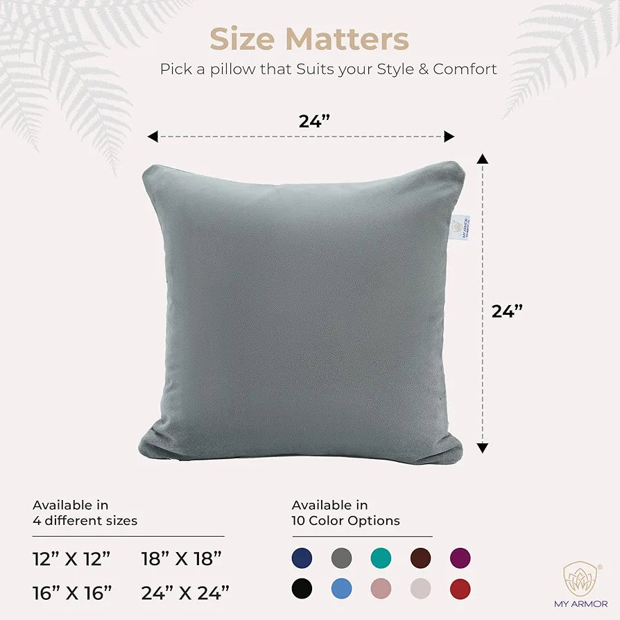 MY ARMOR Microfibre Cushion for Sofa | Soft & Fluffy Square Sofa Cushions | Decorative Sofa Pillows for Bed, Chair, Car & Living Room | Velvet Cover | Grey | Pack of 1 | 24 x 24 Inch