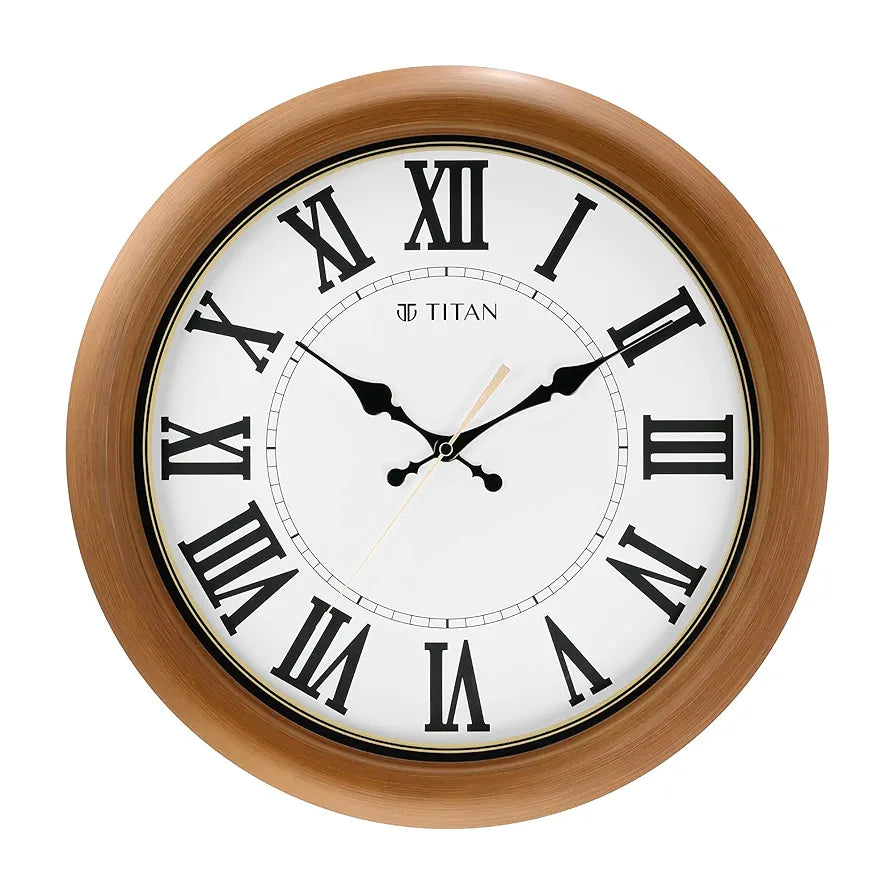 Titan Contemporary Brown Analog Wall Clock with Silent Sweep Technology - 42 Cm X 42 Cm ,Plastic