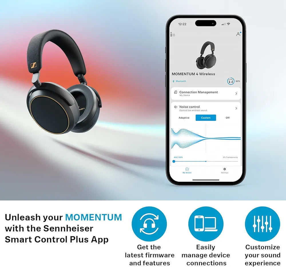 Sennheiser Momentum 4 Wireless Over Ear Headphones, German Design, ANC, 60h Battery, Customizable Sound, 4 Digital Mics for Crystal-Clear Calls, Multipoint Connectivity, 2 Yr Warranty, Black