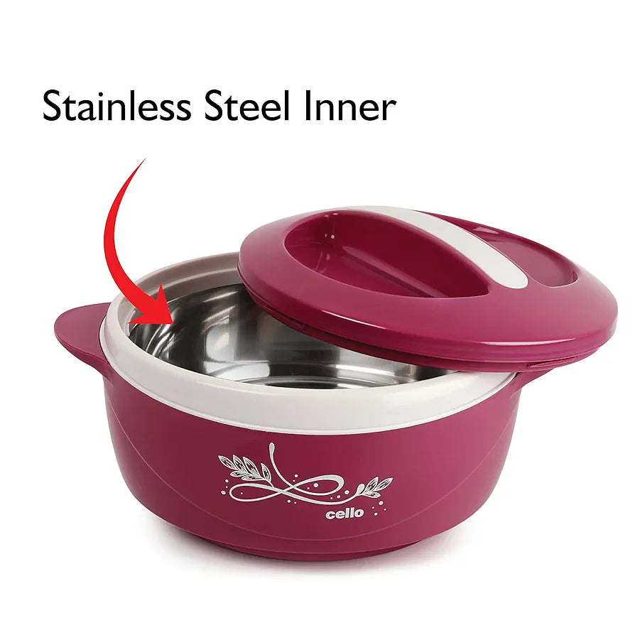 CELLO Sapphire Insulated Inner Steel Casserole Set of 3, Pink  | Hot Box for Kitchen | Hot Pot | Chapati Box | Locks in The Cold & Heat for Long | Serving Bowl with Lid |