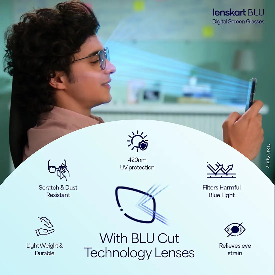 LENSKART BLU | Zero Power Cut Computer Glasses | Anti Glare, Lightweight & Blocks Harmful Rays | UV Protection Specs | Full Rim Round | For Men & Women | Large | LB E16226