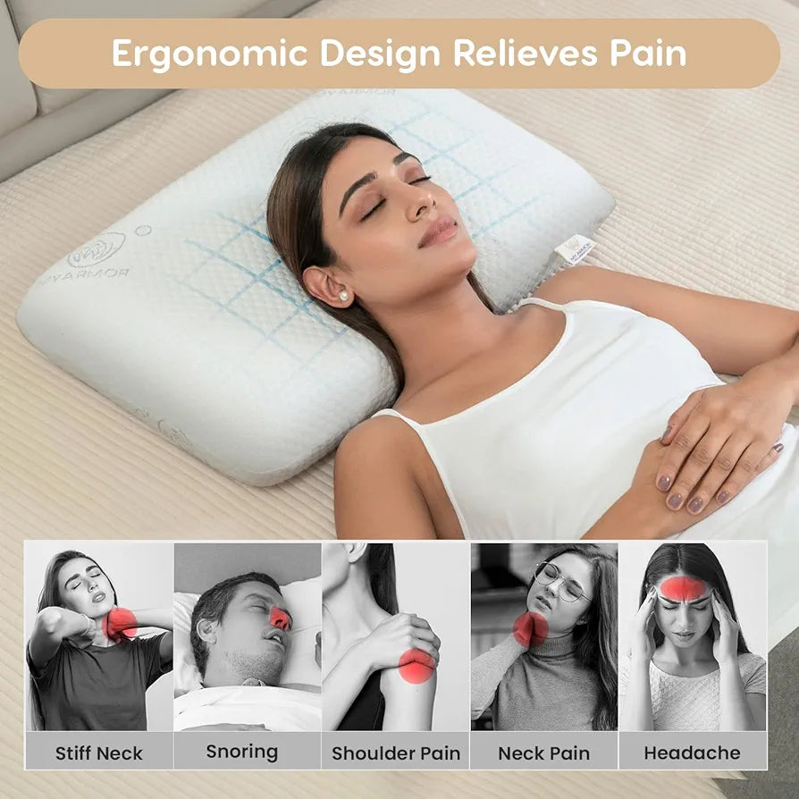 MY ARMOR Ventilated Cooling Gel Memory Foam Pillow Queen Size - 4.5 Inch Thick | 2 Years Warranty | with Removable Washable Cover - Pack of 1