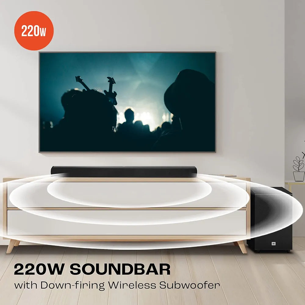 JBL Cinema SB271, Dolby Digital Soundbar with Wireless Subwoofer for Extra Deep Bass, 2.1 Channel Home Theatre with Remote, HDMI ARC, Bluetooth & Optical Connectivity 