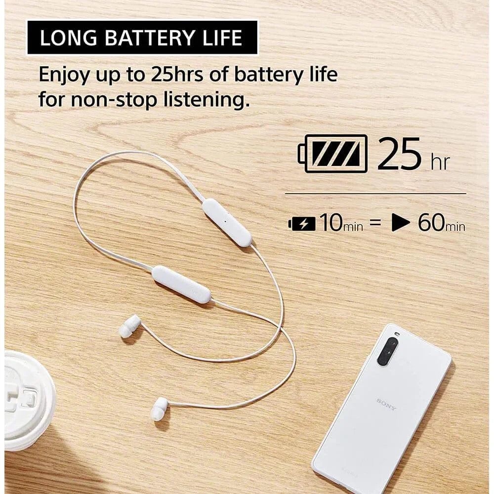 Sony WI-C100 Wireless Headphones with Customizable Equalizer for Deep Bass & 25 Hrs Battery, DSEE-Upscale, Splash Proof, 360RA, Fast Pair, in Ear Bluetooth Headset with Mic for Phone Calls 