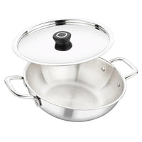 Litex Triply Stainless Steel Kadai with Lid | Induction, Gas, Electric, Halogen Compatible | Food Safe, Energy Saving, Easy Clean, Multipurpose Wok Pan Kadhai | Heavy Bottom Cookware 