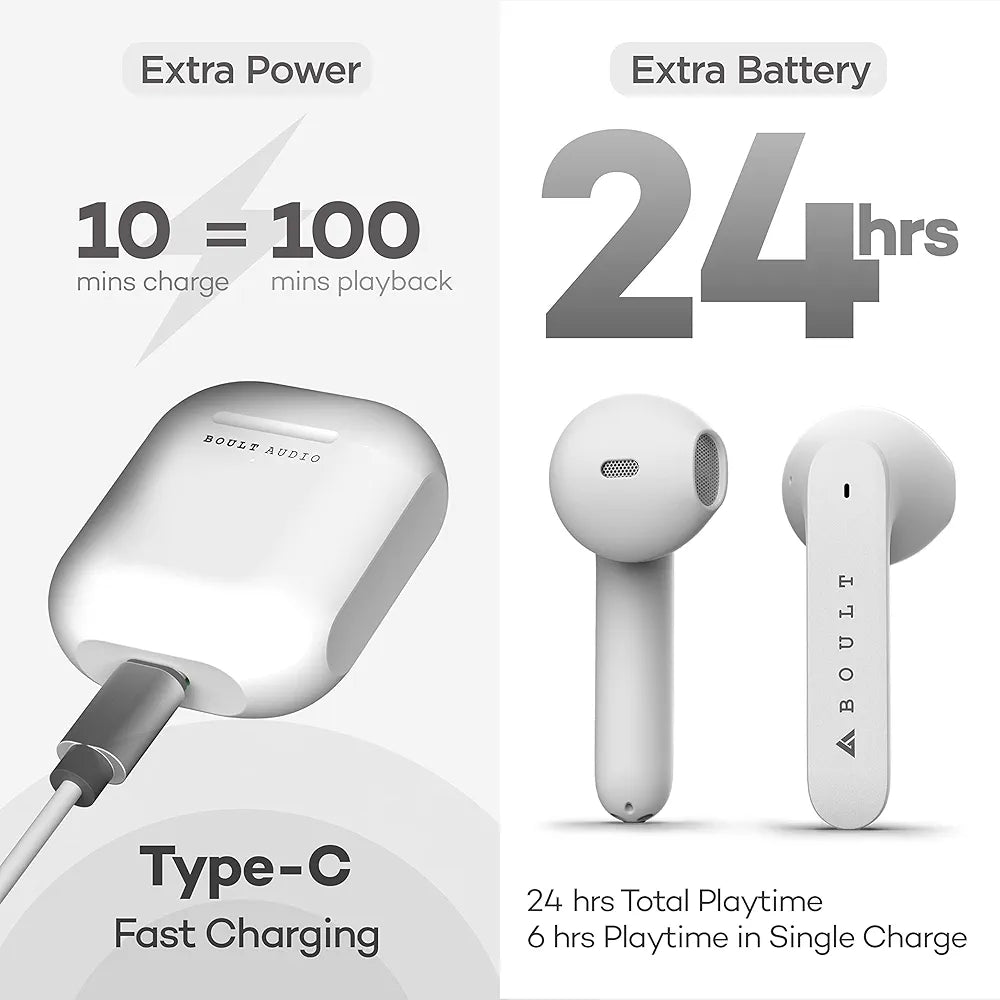 Boult Audio X1 Buds True Wireless in Ear Earbuds with 24H Playtime, Quad Mic ENC, Made in India, Type-C Fast Charging, Environmental Noise Cancellation, 10mm Bass Drivers, TWS Airbass ear buds 