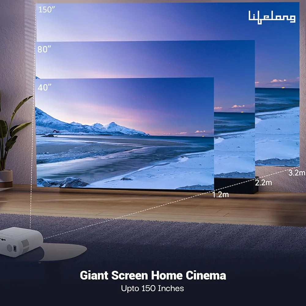 Lifelong TruePixel Smart Projector for Home, Native 1080p Full HD with 4K Support, Android 11 with Built-in apps  6000 Lumens, 5W Speaker, Remote Focus, Max 150'' Display