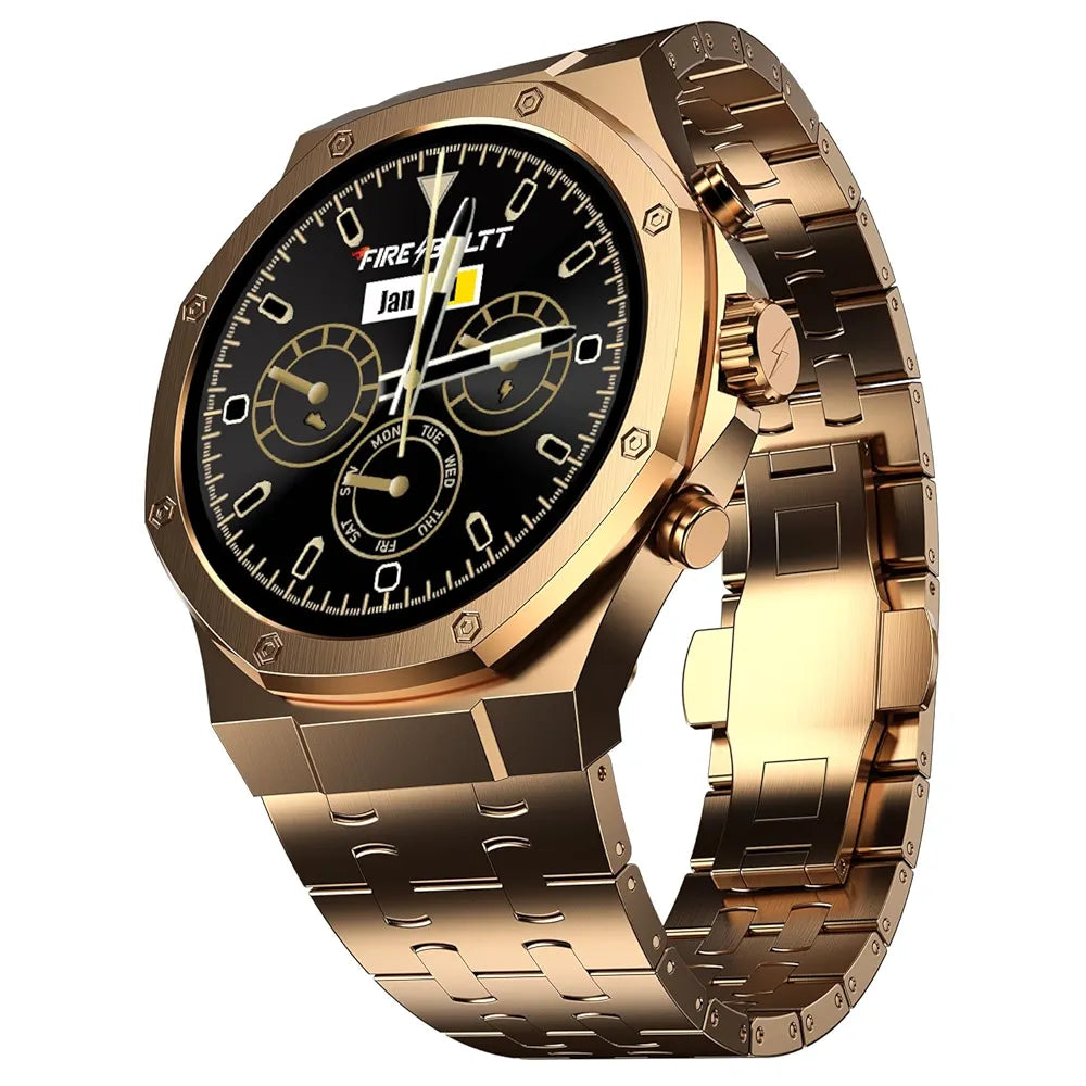 Fire-Boltt Royale Luxury Stainless Steel Smart Watch 1.43” AMOLED Display, Always On Display, 750 NITS Peak Brightness 466 * 466 px Resolution. Bluetooth Calling, IP67, 75Hz Refresh Rate 