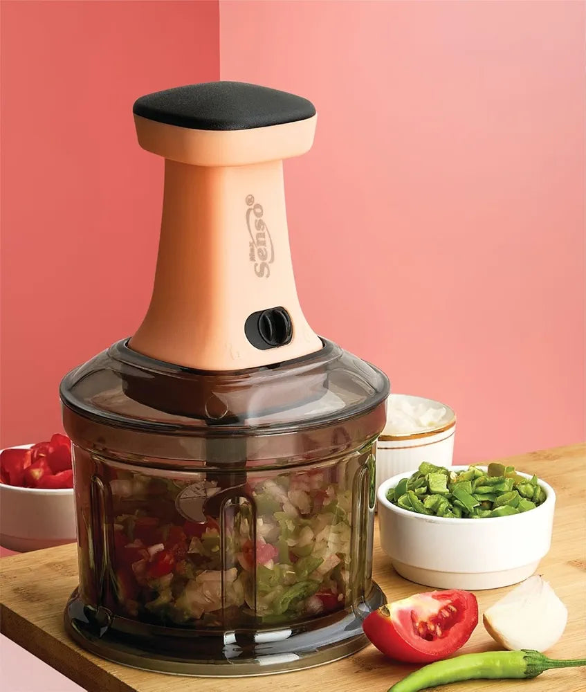 Max Senso Twirl Push Chopper, Large Vegetable Chopper with 4 Blades, Manual Chopper for Kitchen Use with Anti-Skid Base/Unbreakable Body/BPA Free  Orange
