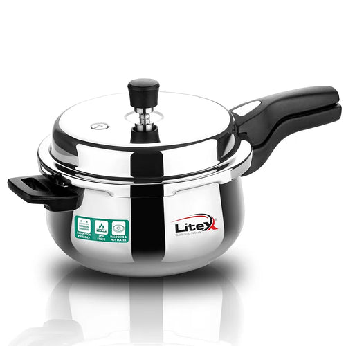 Litex Triply Stainless Steel Pressure Cooker, Induction Compatible, Outer Lid with Safety Lock, Stay-Cool Handles, 5-Year Warranty