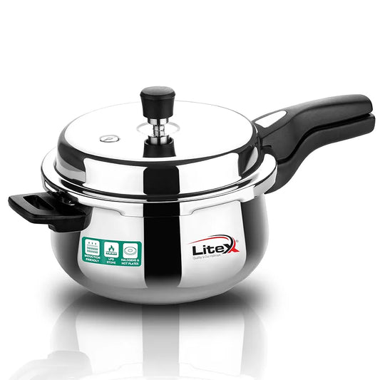 Litex Triply Stainless Steel Pressure Cooker, Induction Compatible, Outer Lid with Safety Lock, Stay-Cool Handles, 5-Year Warranty