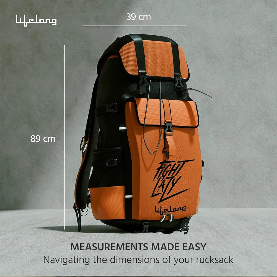 Lifelong 80 Ltr Travel Backpack - Rucksack Bags For Men & Women's - Trekking Bag Laptop Compartment - Tourist Bag For Travel, Hiking, Camping & Trekking- Rucksack Bag Accessories - Orange, 1
