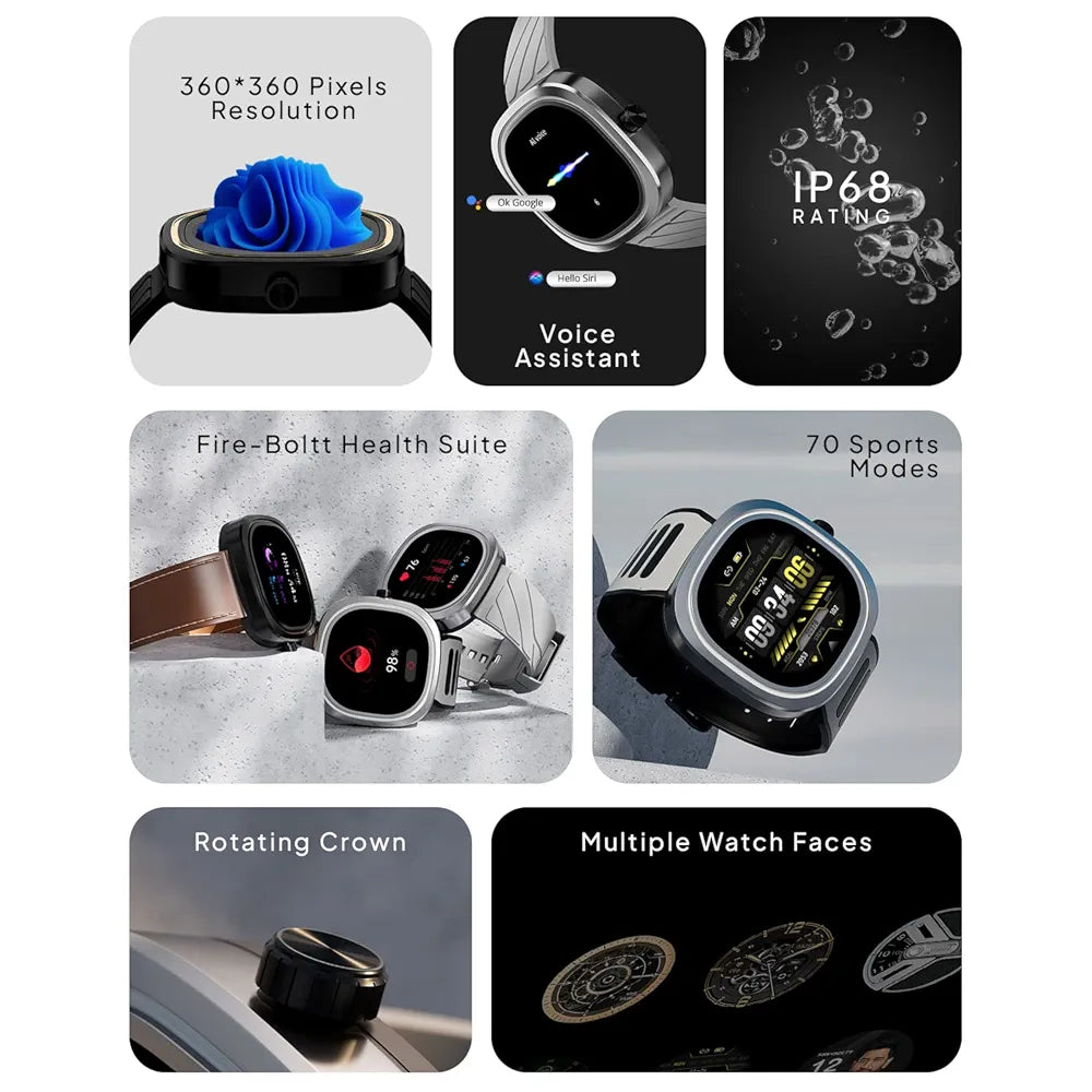 Fire-Boltt Collide 1.32" Display Smartwatch, Bluetooth Calling with Body Shielding Metal Paint, Single BT Connection, BT 2.0 Ultra Low Power Consumption, SpO2 