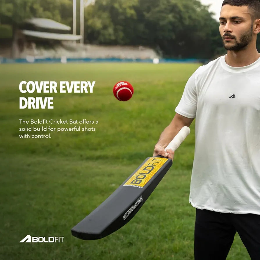 Boldfit Turf Bat Cricket for Adults Plastic Tennis Bat for Mens Heavy Plastic Bats with Grip for Gully, Tournament Match Standard Full Size Tennis Ball - Black