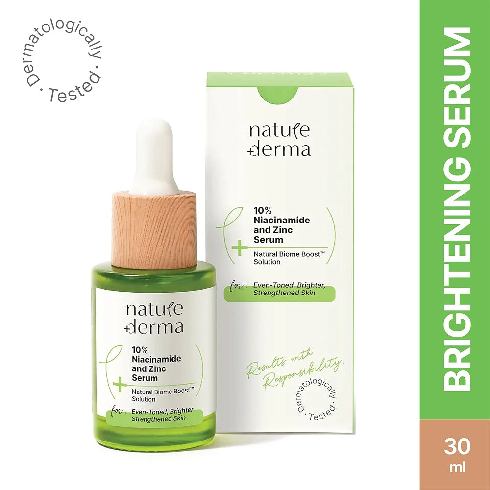 Nature Derma 10% Niacinamide & Zinc Serum with Natural Biome-Boost™ | Reduces Pores and Dark spots | Brighter, Even Toned and Strengthened Skin | 30ml | Dermatologically Tested