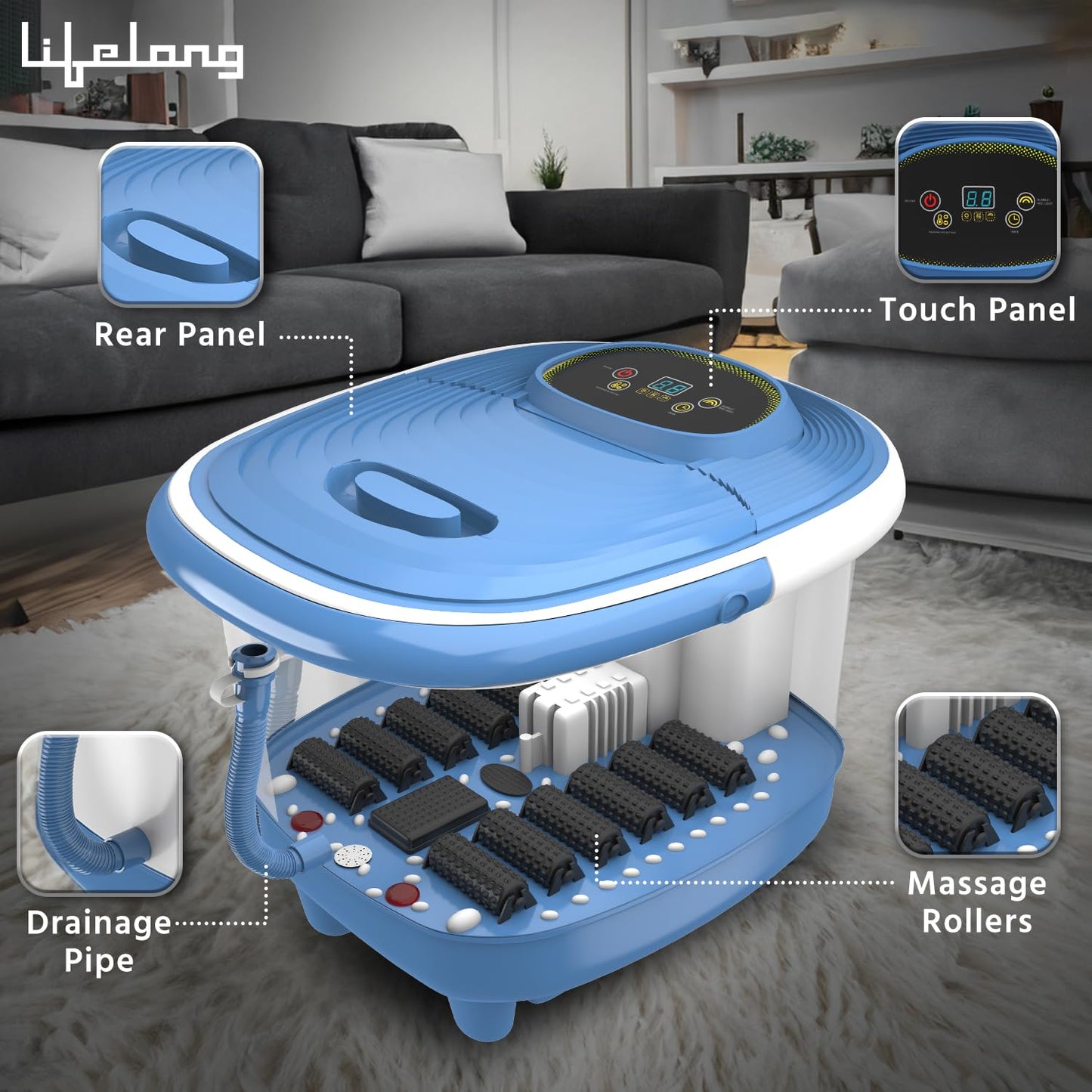 Lifelong LLM801 500W Electric Foot Massager Spa Machine With 8 Manual Rollers