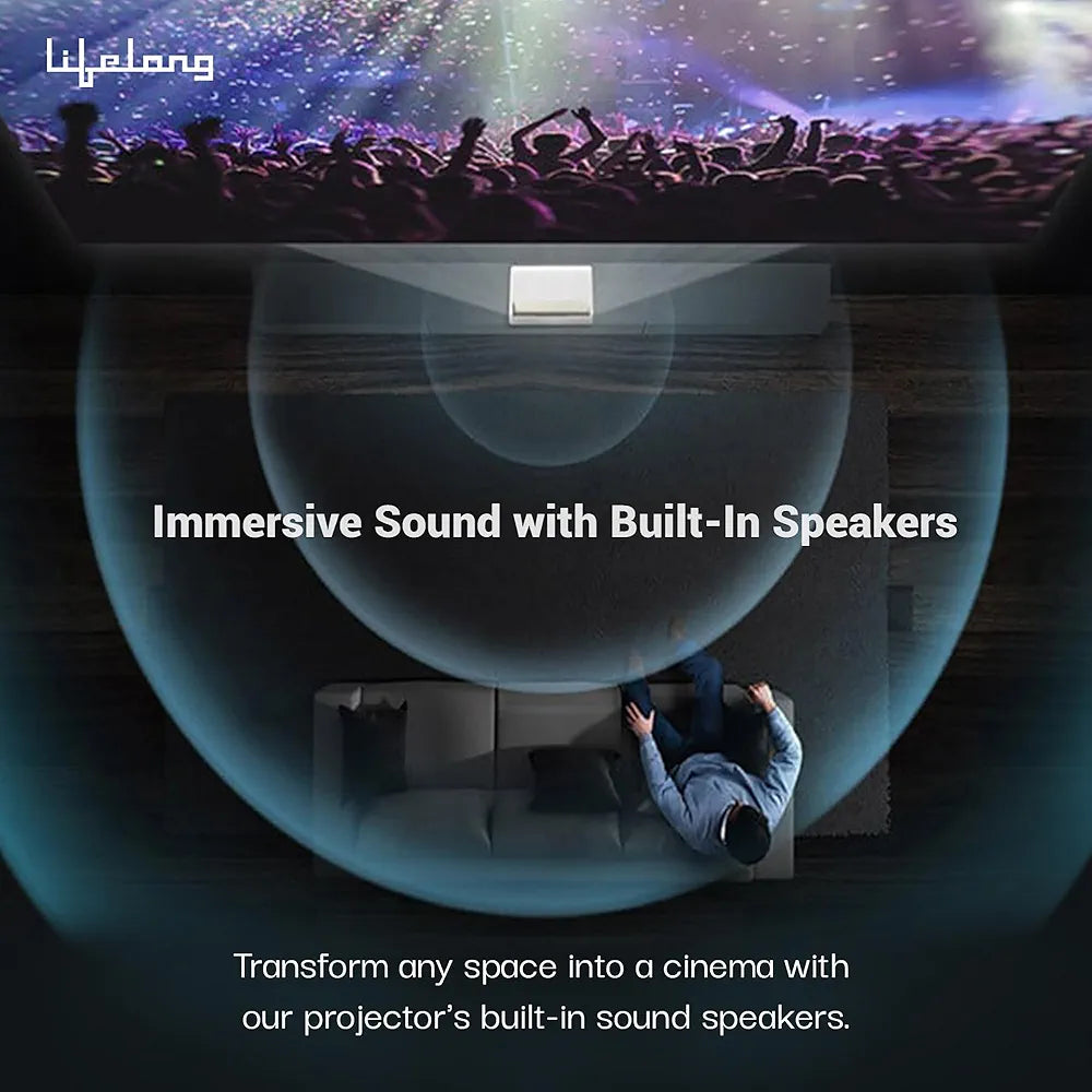 Lifelong TruePixel Smart Projector for Home, Native 1080p Full HD with 4K Support, Android 11 with Built-in apps  6000 Lumens, 5W Speaker, Remote Focus, Max 150'' Display