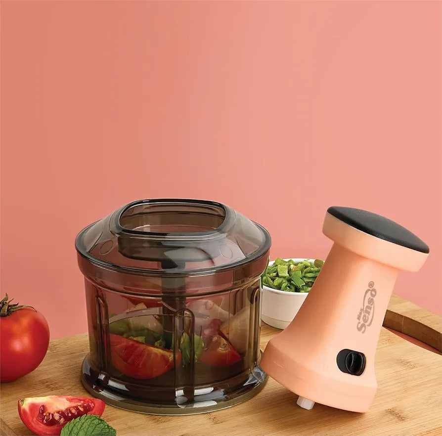 Max Senso Twirl Push Chopper, Large Vegetable Chopper with 4 Blades, Manual Chopper for Kitchen Use with Anti-Skid Base/Unbreakable Body/BPA Free  Orange