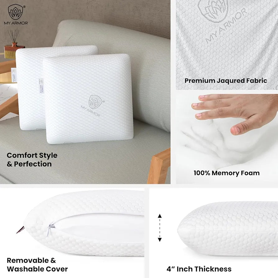 MY ARMOR Memory Foam Square Cushion with Outer Cover - Pack of 2