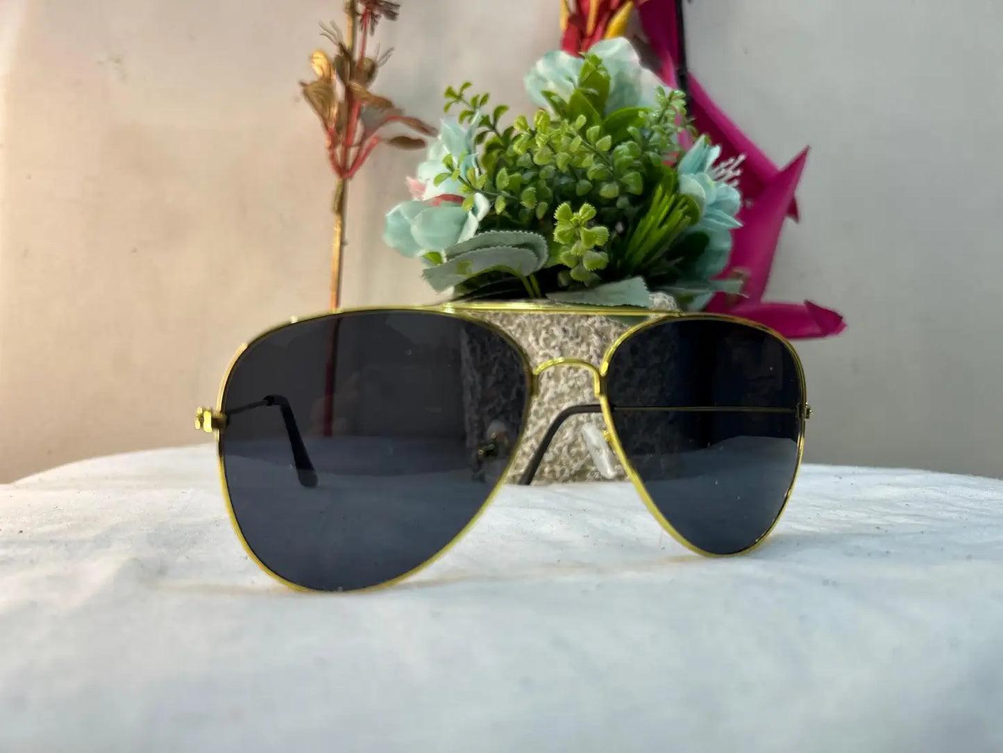 Shri shyam ji traders Classic Sunglasses, Gold Frame with Dark Lenses, Metal Frame 