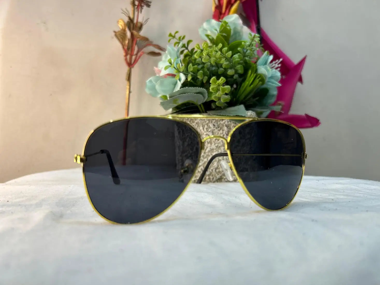 Shri shyam ji traders Classic Sunglasses, Gold Frame with Dark Lenses, Metal Frame 