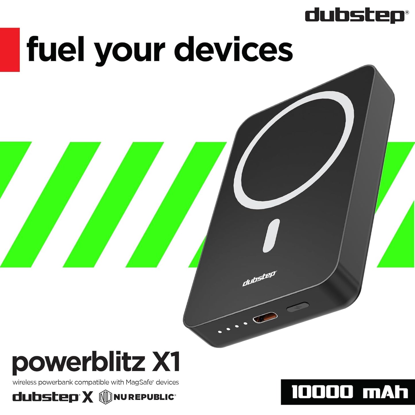 Dubstep Powerblitz X1 10,000 mAh 20W 12W Fast Charging Wired & Wireless
