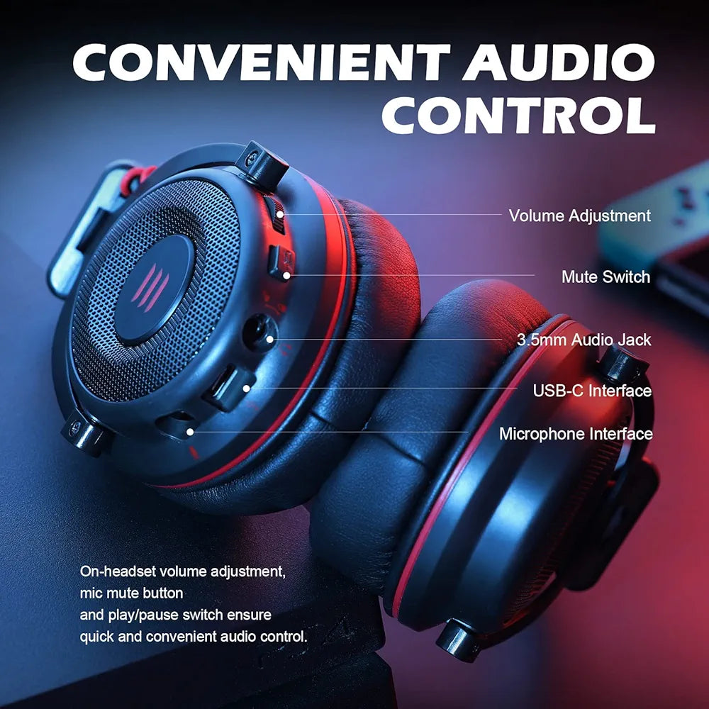 EKSA E900Pro Gaming Wired Over Ear Headphones with Virtual 7.1 Surround Sound, Noise Cancelling with Mic & Led, Compatible with PC, PS4, PS5, Xbox One