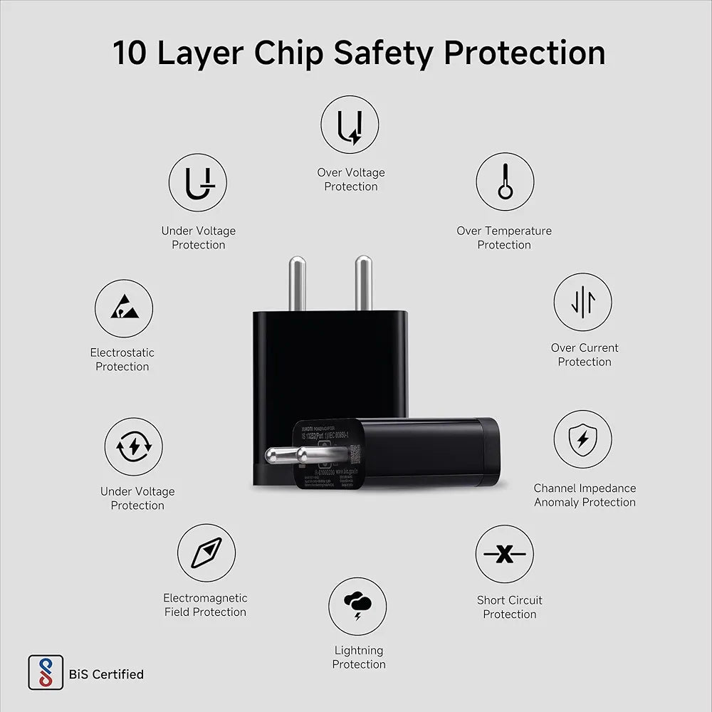 Mi Xiaomi 2A Fast Charger USB-A Power Adapter - Phone Wall Charger Compatible with Android, Samsung Galaxy, Xiaomi Redmi, Headphones, Bluetooth Devices - 10W Mobile Charging Block - Black