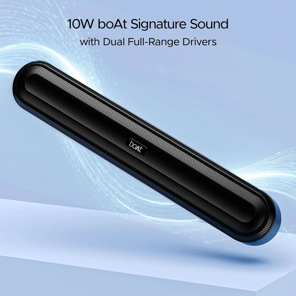 boAt Aavante Bar 490 10W Signature Sound, Dual Full-Range Drivers,7 HRS Battery, Built-in Mic,2.0 CH, Free Music Streaming on JioSaavn, Bluetooth Sound Bar, Soundbar Speaker 