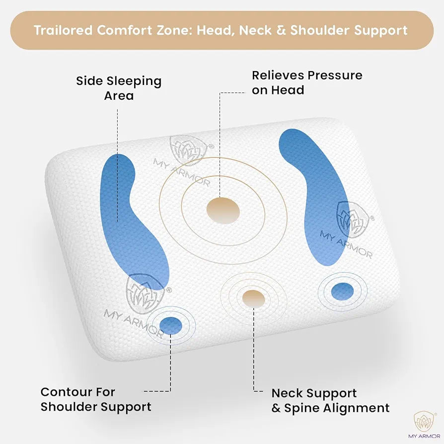MY ARMOR Ventilated Cooling Gel Memory Foam Pillow Queen Size - 4.5 Inch Thick | 2 Years Warranty | with Removable Washable Cover - Pack of 1