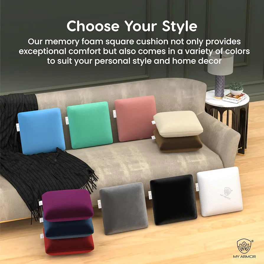 MY ARMOR Memory Foam Square Cushion with Outer Cover - Pack of 2