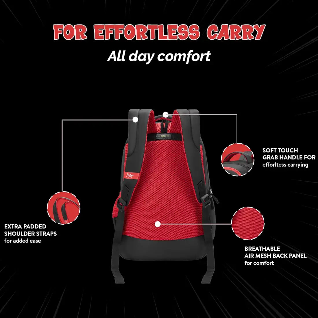 Skybags Kyro RC Anime Polyester 36 Liters 3 Compartments Raincover 2 Side Bottle Pockets Built To Last Straps Swoosh For Boys And Girls