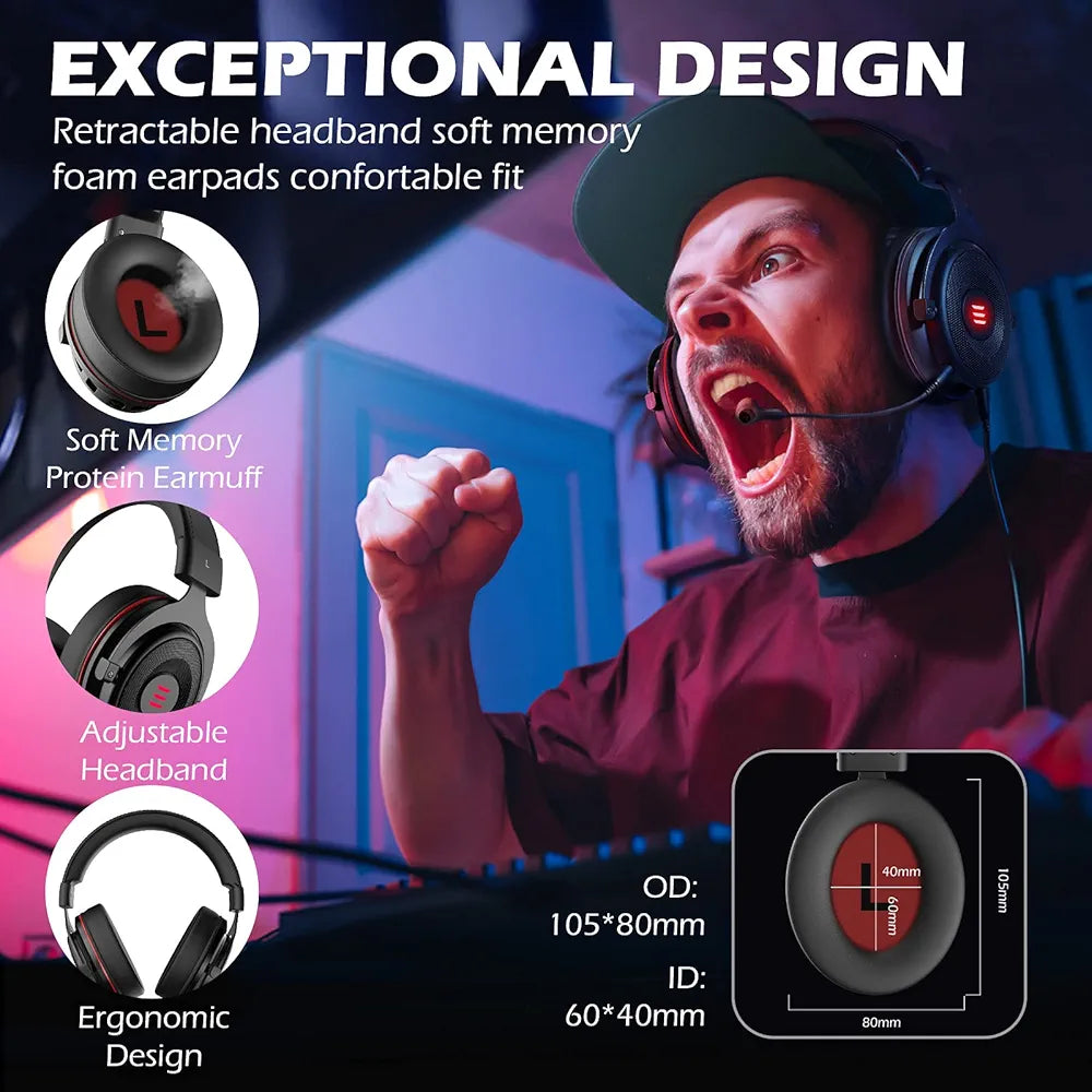 EKSA E900Pro Gaming Wired Over Ear Headphones with Virtual 7.1 Surround Sound, Noise Cancelling with Mic & Led, Compatible with PC, PS4, PS5, Xbox One