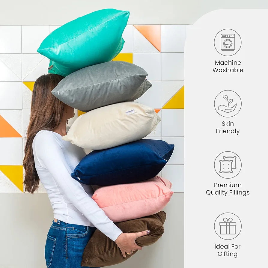 MY ARMOR Microfibre Cushion for Sofa | Soft & Fluffy Square Sofa Cushions | Decorative Sofa Pillows for Bed, Chair, Car & Living Room | Velvet Cover | Grey | Pack of 1 | 24 x 24 Inch