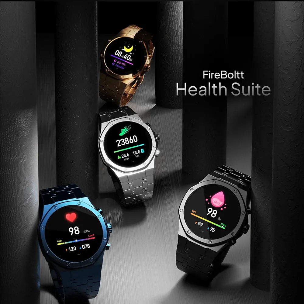 Fire-Boltt Royale Luxury Stainless Steel Smart Watch 1.43” AMOLED Display, Always On Display, 750 NITS Peak Brightness 466 * 466 px Resolution. Bluetooth Calling, IP67, 75Hz Refresh Rate 