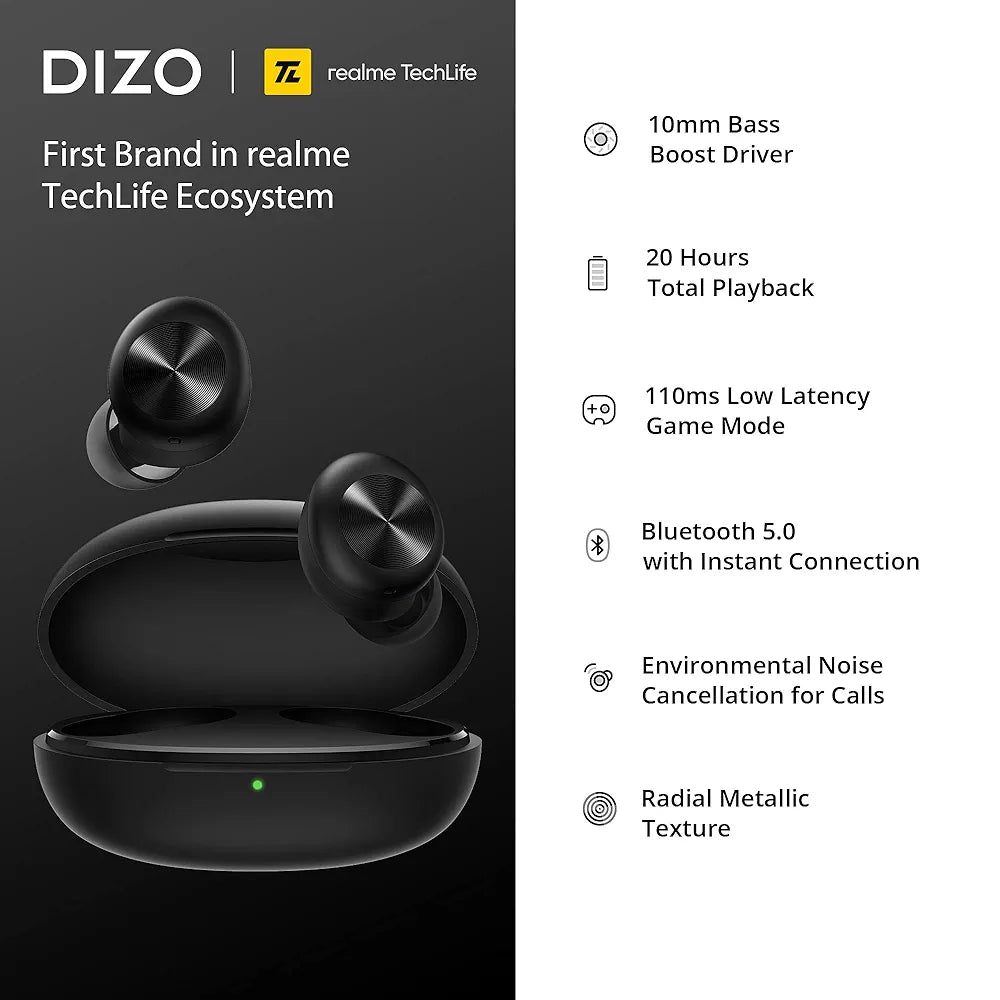 DIZO GoPods D, True Wireless in Earbuds with Enviornment Noise Cancellation, Bluetooth Headset 