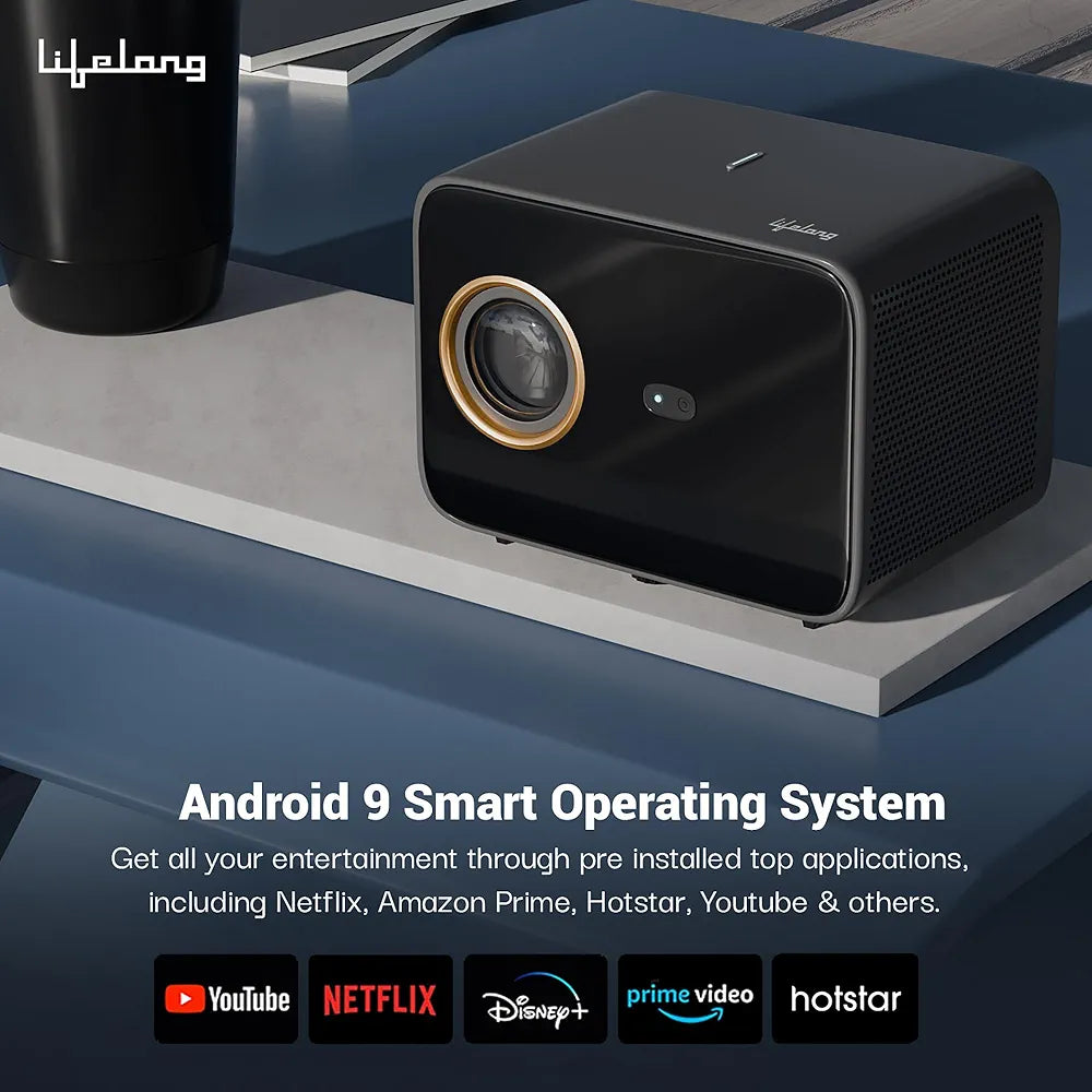 Lifelong SmartStream Smart Projector, Android 9 with Built-in Smart Apps, Native 1080p Full HD 4K Support, 7000 Lumens, 2X Brightness, 10W Speaker, 200 Inch Display, Wi-Fi/Bluetooth