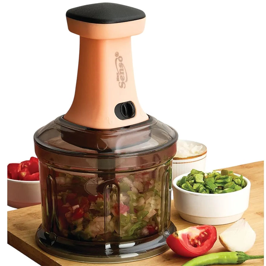 Max Senso Twirl Push Chopper, Large Vegetable Chopper with 4 Blades, Manual Chopper for Kitchen Use with Anti-Skid Base/Unbreakable Body/BPA Free  Orange
